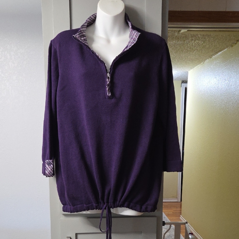 Christopher & Banks Purple Sweatshirt with Plaid Accents